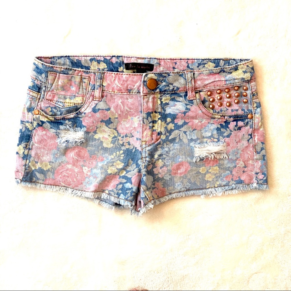 Floral print denim 2” shorts